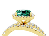 Yellow gold Cushion Cut Green Sapphire Halo Ring with Round Split Shank and Prong Setting_52