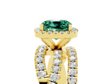 Yellow gold Cushion Cut Green Sapphire Halo Ring with Round Split Shank and Prong Setting_53