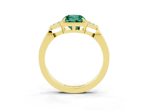 Yellow gold Cushion Cut Green Sapphire Halo Ring with Tapered Band and Four-Prong Setting_3