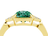 Yellow gold Cushion Cut Green Sapphire Halo Ring with Tapered Band and Four-Prong Setting_4
