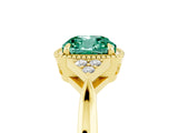 Yellow gold Cushion Cut Green Sapphire Halo Ring with Tapered Band and Four-Prong Setting_5