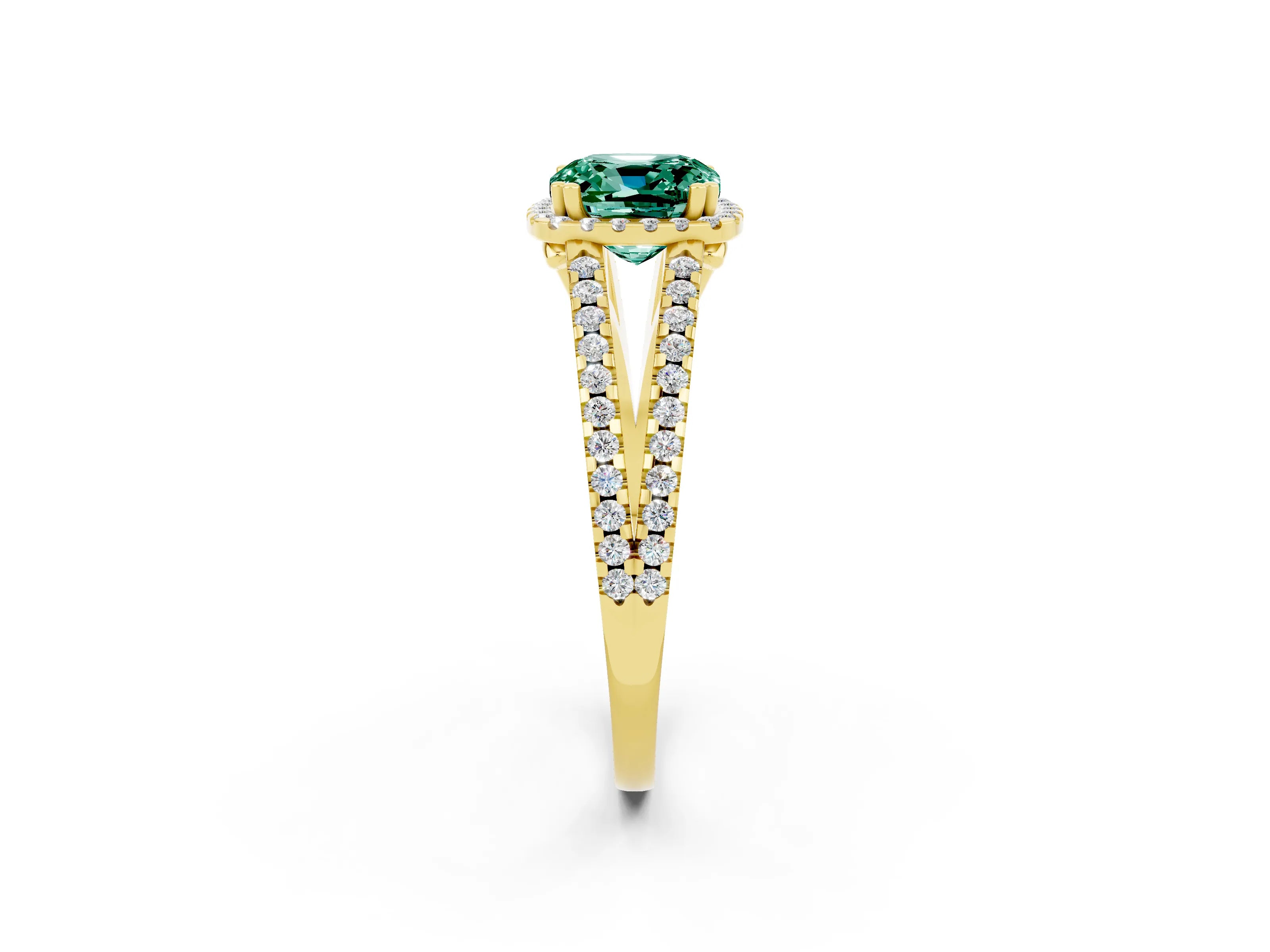 Yellow gold Cushion Cut Green Sapphire Halo Split Shank Engagement Ring_14