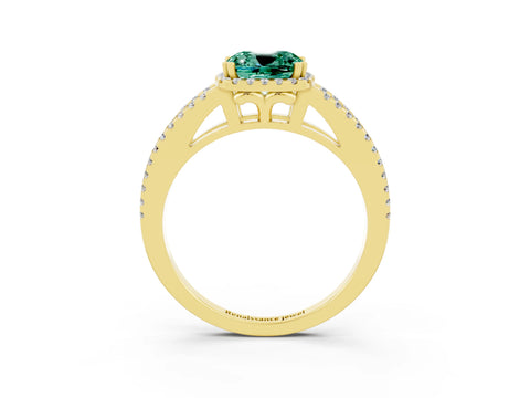 Yellow gold Cushion Cut Green Sapphire Halo Split Shank Engagement Ring_15