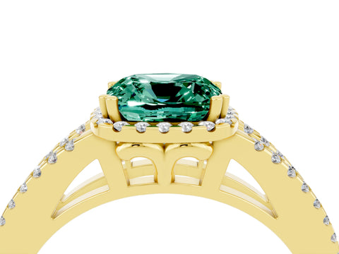 Yellow gold Cushion Cut Green Sapphire Halo Split Shank Engagement Ring_16
