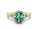 Yellow gold Cushion Cut Green Sapphire  Halo Twist Band Solitaire Prong Setting Ring_24
