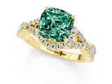 Yellow gold Cushion Cut Green Sapphire  Halo Twist Band Solitaire Prong Setting Ring_25