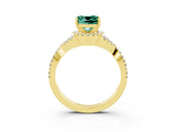 Yellow gold Cushion Cut Green Sapphire  Halo Twist Band Solitaire Prong Setting Ring_27