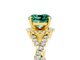 Yellow gold Cushion Cut Green Sapphire  Halo Twist Band Solitaire Prong Setting Ring_29