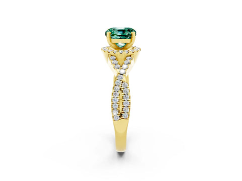 Yellow gold Cushion Cut Green Sapphire Halo Twist Band Solitaire Prong Setting Ring_2
