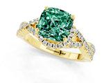 Yellow gold Cushion Cut Green Sapphire  Halo Twist Band Solitaire Prong Setting Ring_43