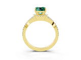 Yellow gold Cushion Cut Green Sapphire  Halo Twist Band Solitaire Prong Setting Ring_45