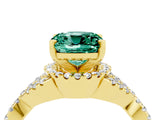 Yellow gold Cushion Cut Green Sapphire  Halo Twist Band Solitaire Prong Setting Ring_46