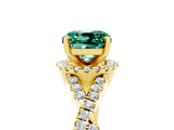 Yellow gold Cushion Cut Green Sapphire  Halo Twist Band Solitaire Prong Setting Ring_47