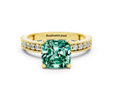 Yellow gold Cushion Cut Green Sapphire Milgrain Pavé Engagement Ring with Four-Prong Setting_12