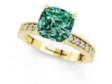 Yellow gold Cushion Cut Green Sapphire Milgrain Pavé Engagement Ring with Four-Prong Setting_13