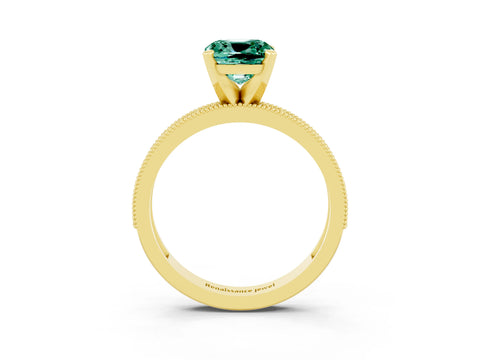 Yellow gold Cushion Cut Green Sapphire Milgrain Pavé Engagement Ring with Four-Prong Setting_15