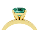 Yellow gold Cushion Cut Green Sapphire Milgrain Pavé Engagement Ring with Four-Prong Setting_16