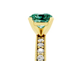 Yellow gold Cushion Cut Green Sapphire Milgrain Pavé Engagement Ring with Four-Prong Setting_17