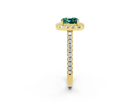 Yellow gold Cushion Cut Green Sapphire Pavé Halo Ring with Four-Prong Setting_14