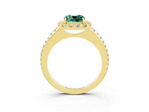 Yellow gold Cushion Cut Green Sapphire Pavé Halo Ring with Four-Prong Setting_15