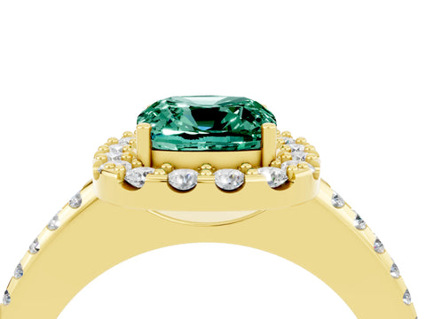 Yellow gold Cushion Cut Green Sapphire Pavé Halo Ring with Four-Prong Setting_16