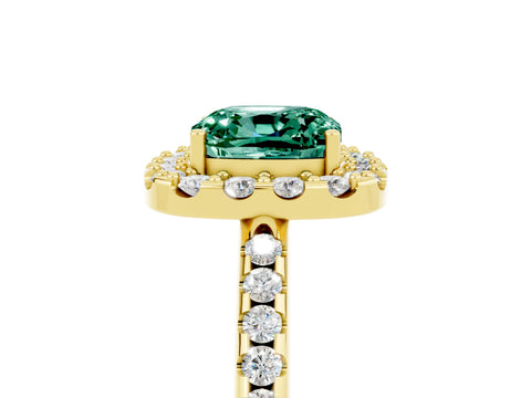 Yellow gold Cushion Cut Green Sapphire Pavé Halo Ring with Four-Prong Setting_17