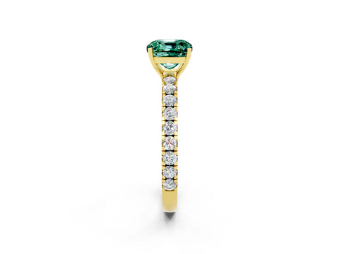Yellow gold Cushion Cut Green Sapphire Pavé Solitaire Engagement Ring with Four-Prong Setting_14