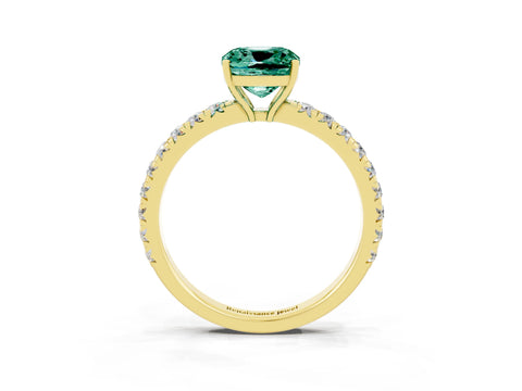 Yellow gold Cushion Cut Green Sapphire Pavé Solitaire Engagement Ring with Four-Prong Setting_15