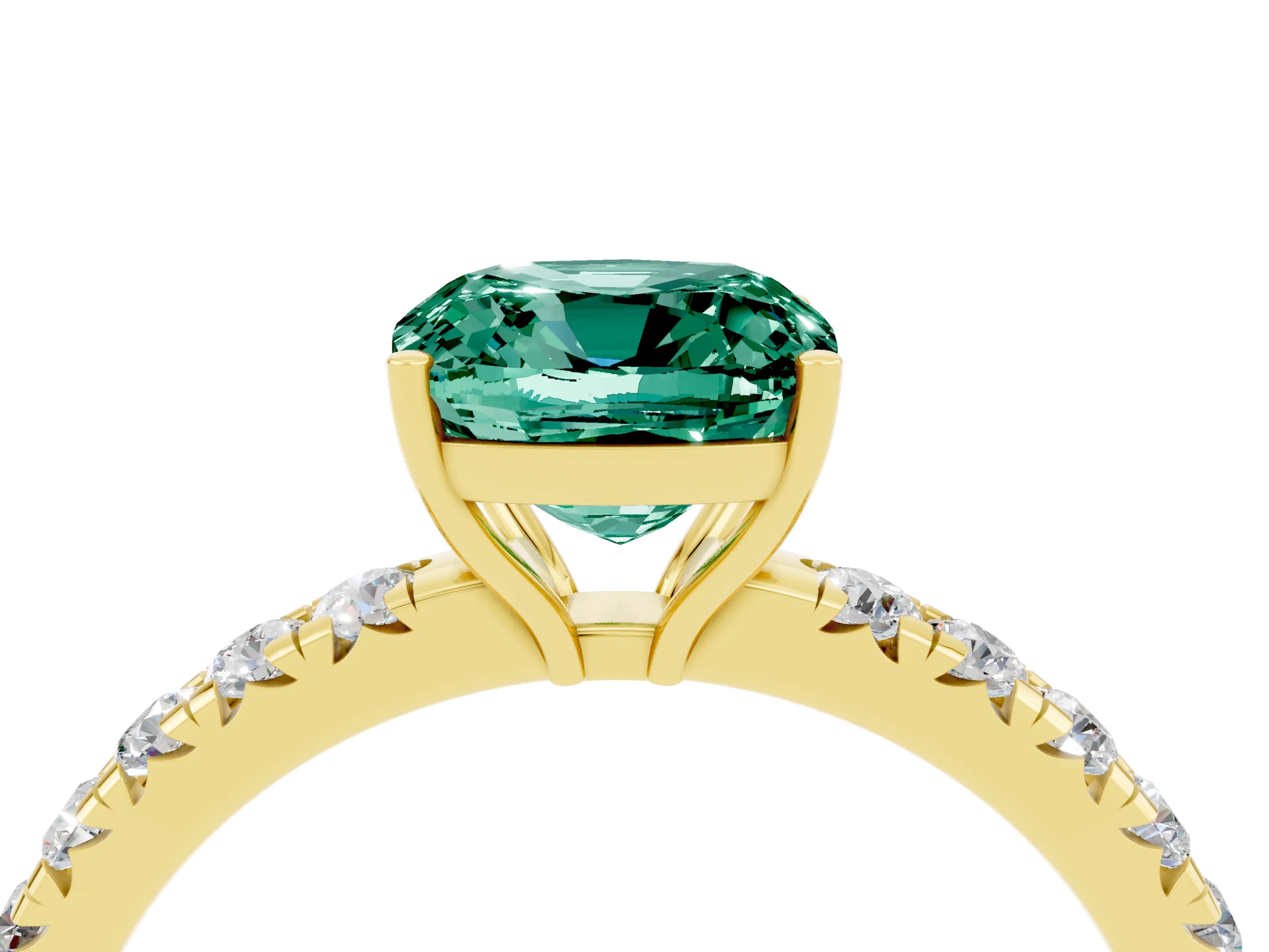 Yellow gold Cushion Cut Green Sapphire Pavé Solitaire Engagement Ring with Four-Prong Setting_16