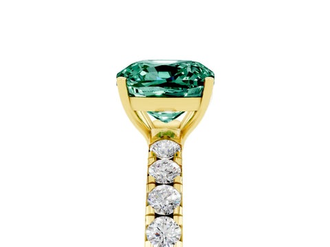 Yellow gold Cushion Cut Green Sapphire Pavé Solitaire Engagement Ring with Four-Prong Setting_17