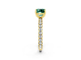 Yellow gold Cushion Cut Green Sapphire Pavé Solitaire Ring with Round Band and Prong Setting_26