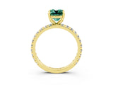 Yellow gold Cushion Cut Green Sapphire Pavé Solitaire Ring with Round Band and Prong Setting_27