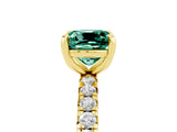 Yellow gold Cushion Cut Green Sapphire Pavé Solitaire Ring with Round Band and Prong Setting_29
