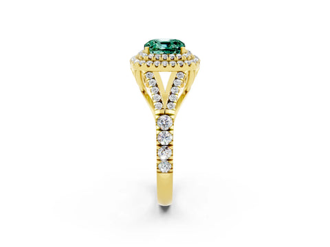 Yellow gold Cushion Cut Green Sapphire Pavé Split Shank Double Halo Engagement Ring_2