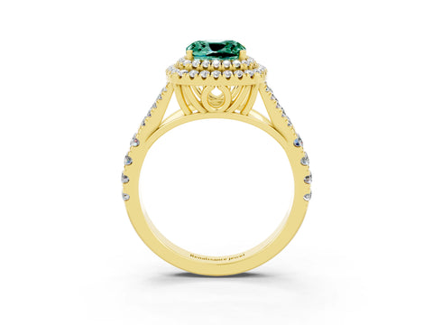 Yellow gold Cushion Cut Green Sapphire Pavé Split Shank Double Halo Engagement Ring_3