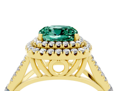 Yellow gold Cushion Cut Green Sapphire Pavé Split Shank Double Halo Engagement Ring_4