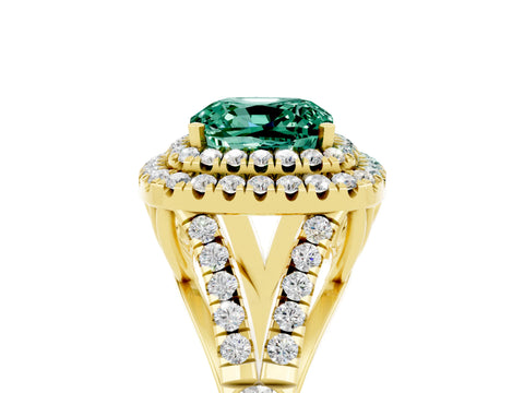 Yellow gold Cushion Cut Green Sapphire Pavé Split Shank Double Halo Engagement Ring_5
