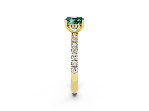 Yellow gold Cushion Cut Green Sapphire Pave Band Solitaire Ring with Four-Prong Setting_26