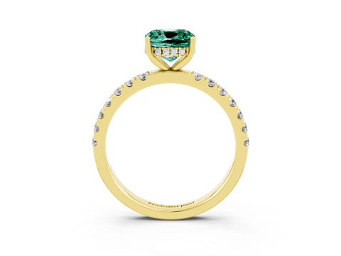 Yellow gold Cushion Cut Green Sapphire Pave Band Solitaire Ring with Four-Prong Setting_27