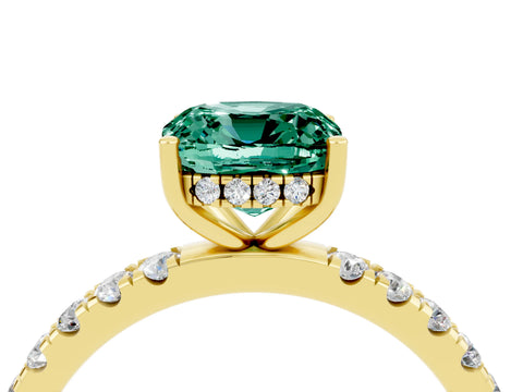Yellow gold Cushion Cut Green Sapphire Pave Band Solitaire Ring with Four-Prong Setting_28