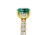 Yellow gold Cushion Cut Green Sapphire Pave Band Solitaire Ring with Four-Prong Setting_29