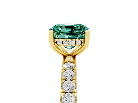 Yellow gold Cushion Cut Green Sapphire Pave Band Solitaire Ring with Four-Prong Setting_29