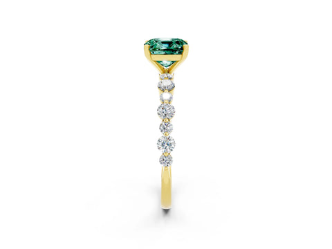 Yellow gold Cushion Cut Green Sapphire Prong Set Engagement Ring with Pavé Band_2