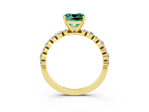 Yellow gold Cushion Cut Green Sapphire Prong Set Engagement Ring with Pavé Band_3