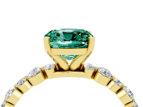 Yellow gold Cushion Cut Green Sapphire Prong Set Engagement Ring with Pavé Band_4