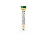 Yellow gold Cushion Cut Green Sapphire Prong Setting with Side Stones on a Pave Band_2