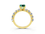 Yellow gold Cushion Cut Green Sapphire Prong Setting with Side Stones on a Pave Band_3