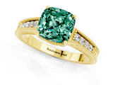 Yellow gold Cushion Cut Green Sapphire Ring with Milgrain Pavé Band and Four-Prong Setting_13