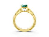 Yellow gold Cushion Cut Green Sapphire Ring with Milgrain Pavé Band and Four-Prong Setting_15