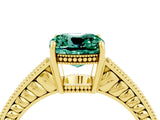 Yellow gold Cushion Cut Green Sapphire Ring with Milgrain Pavé Band and Four-Prong Setting_16
